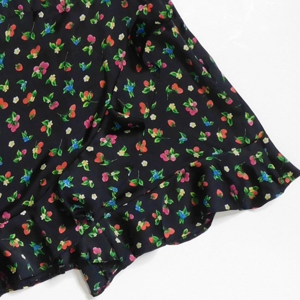 ZARA Black Floral Fruit Berries Ruffled Satin Shorts Skort Satin Summer X-Small