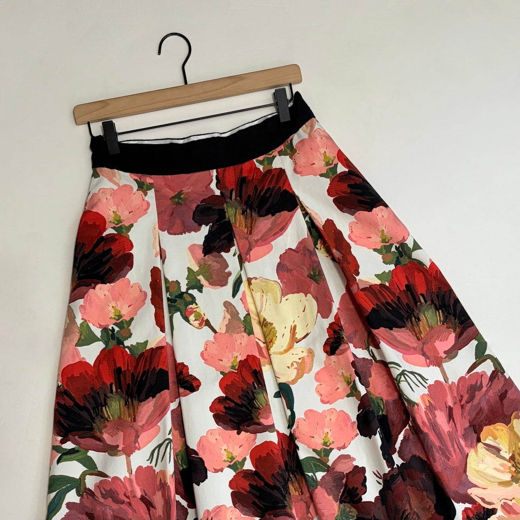 WHBM Floral Midi Skirt Pleated White House Black Market Poppy Poppies Size 6