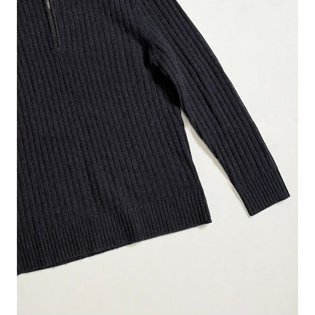Men's GARNET HILL Washable Cashmere Ribbed Quarter Zip Sweater Charcoal Gray S