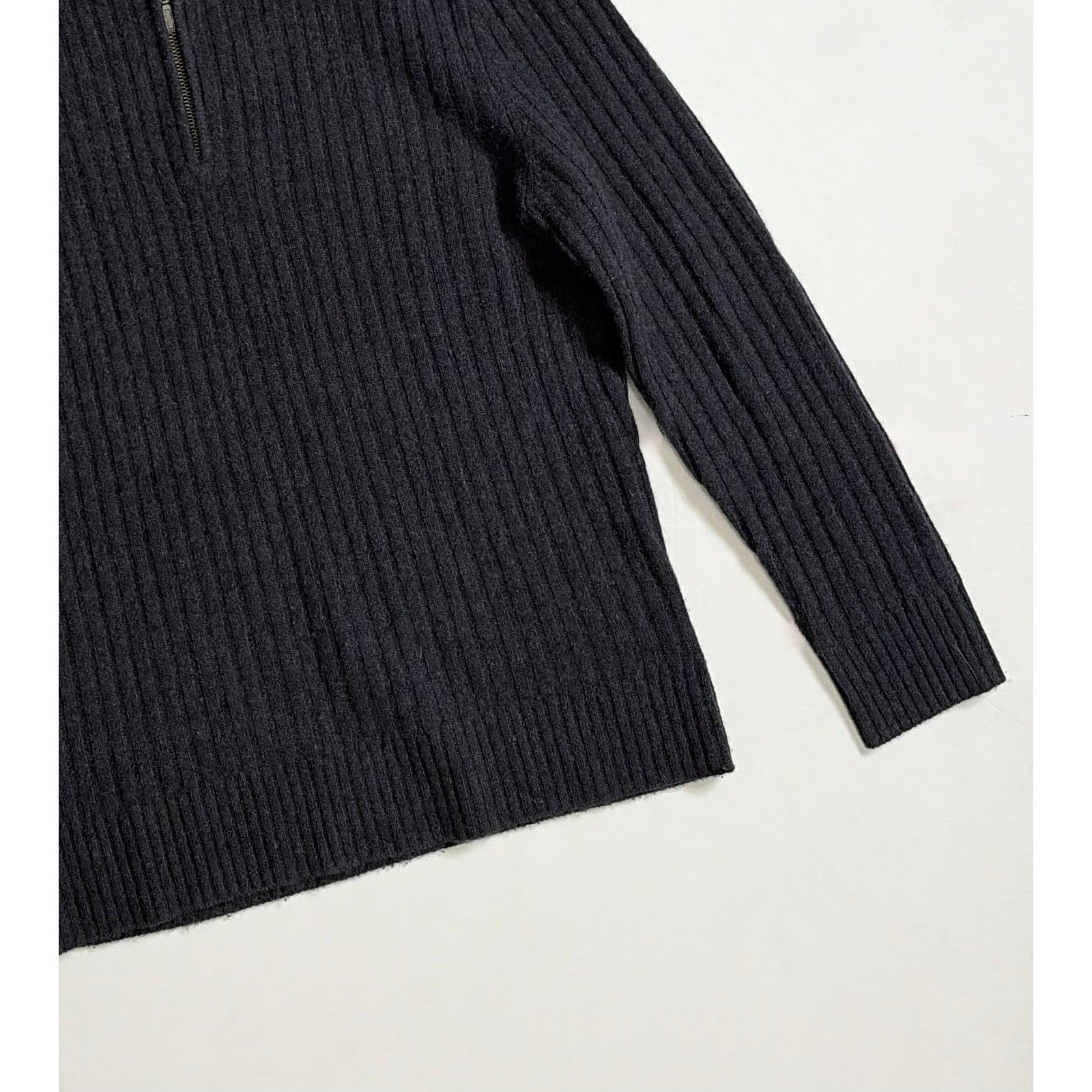 Men's GARNET HILL Washable Cashmere Ribbed Quarter Zip Sweater Charcoal Gray S