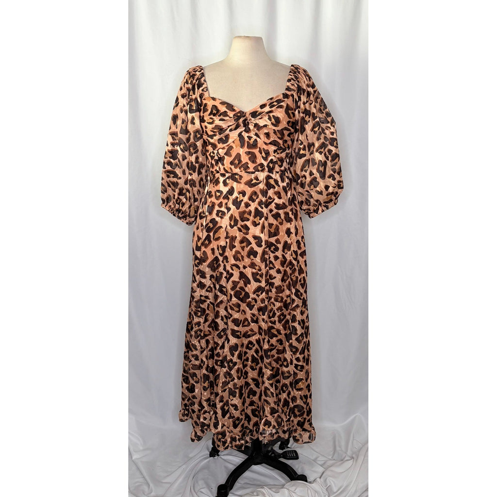 Anthropologie HUTCH Twist Puff Midi Dress Animal Leopard Print Smocked Medium