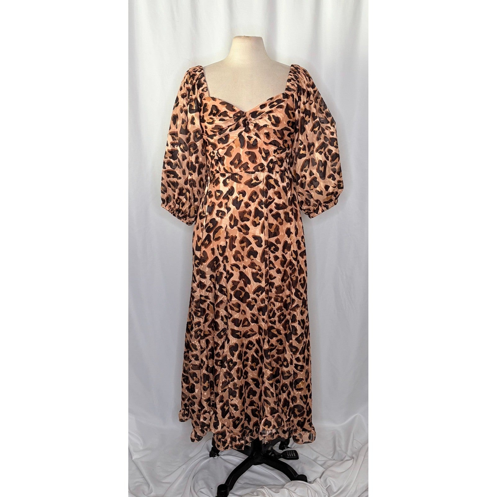 Anthropologie HUTCH Twist Puff Midi Dress Animal Leopard Print Smocked Medium