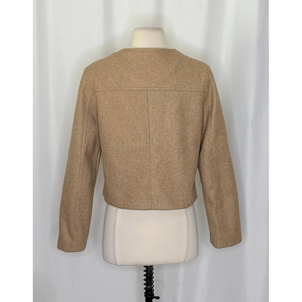 ZARA Cropped Jacket Light Brown Tan Gold Hammered Snaps Preppy Chic Small
