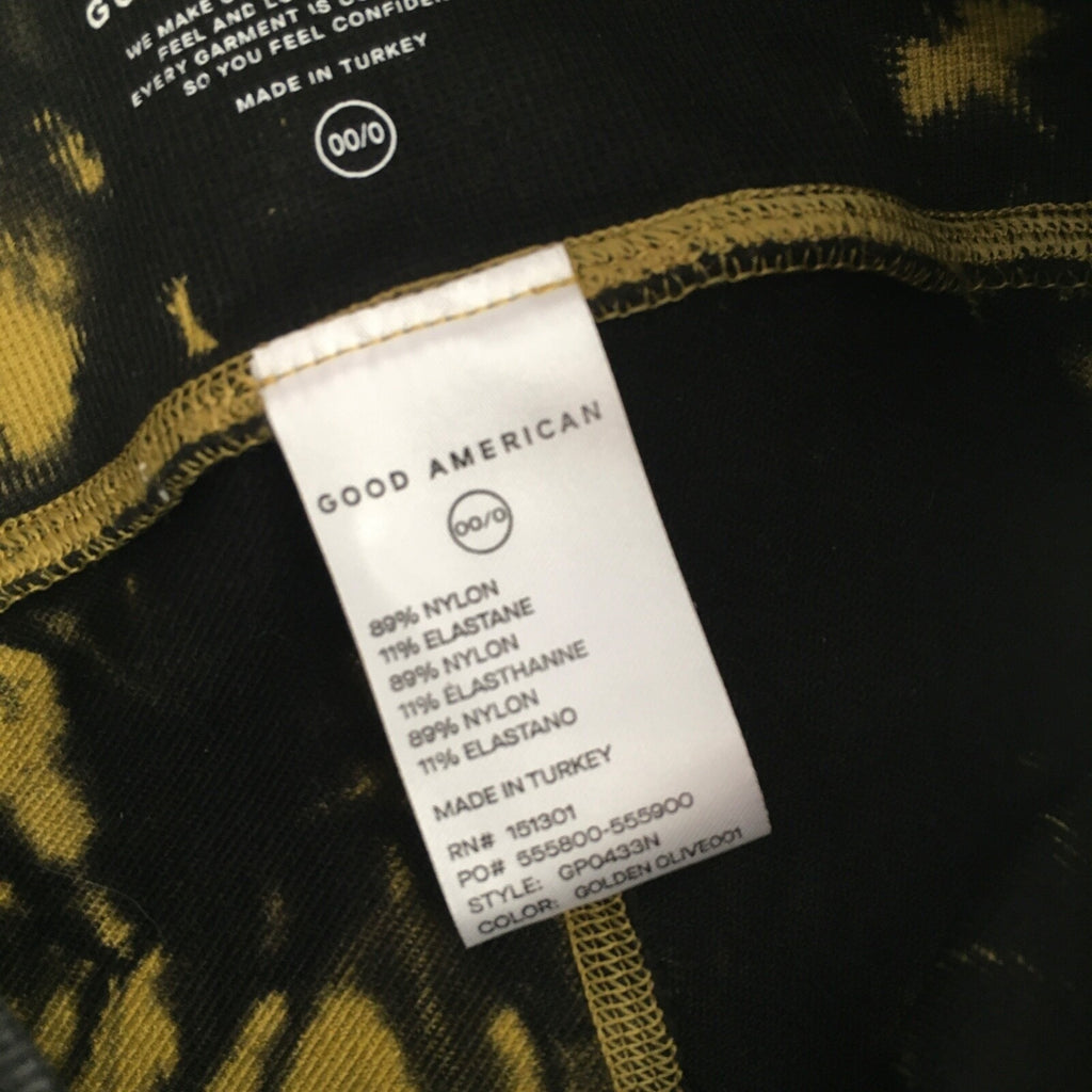 NWT!! GOOD AMERICAN Black & Yellow Tie Dye Seamless Leggings 00 0 X-Small