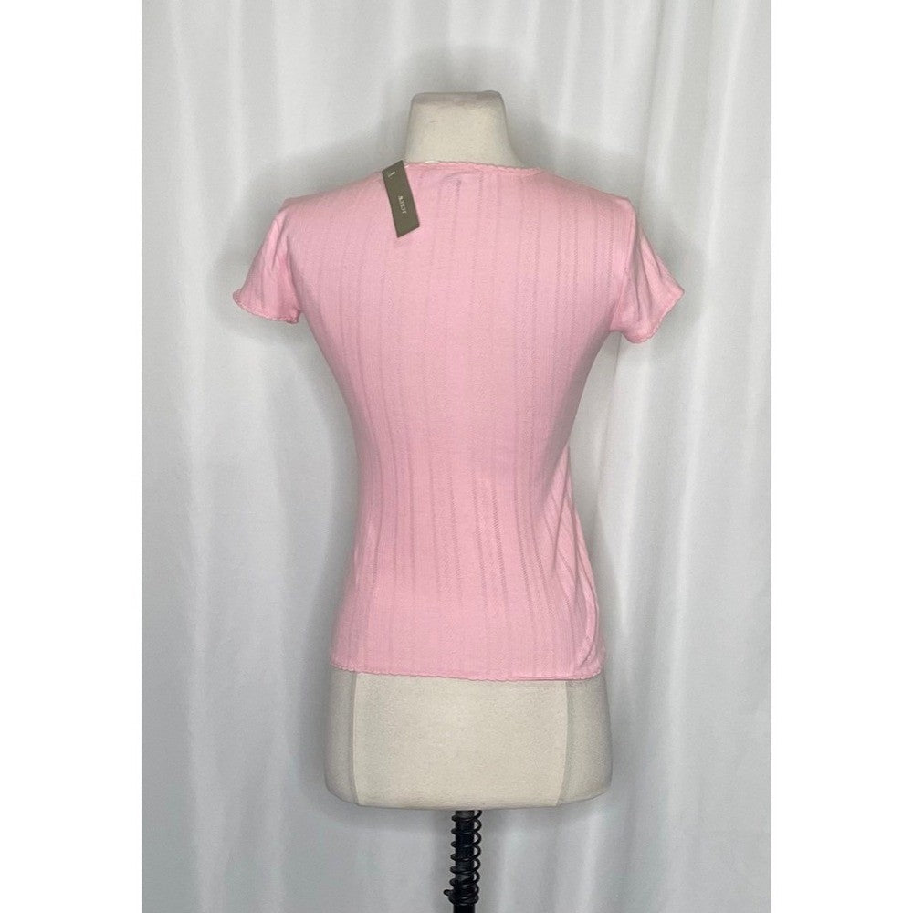 NWT! J. CREW Pointelle Short Sleeve T-Shirt Top Solid Pink Knit XXS XX-Small