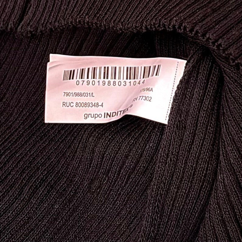 NWT!! ZARA Contrast Nylon Midi Dress Ribbed Knit Olive Green Black Blue Large
