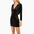 MISA Los Angeles Ophelie Black Crushed Velvet Tie Front Mini Dress Stretch Small