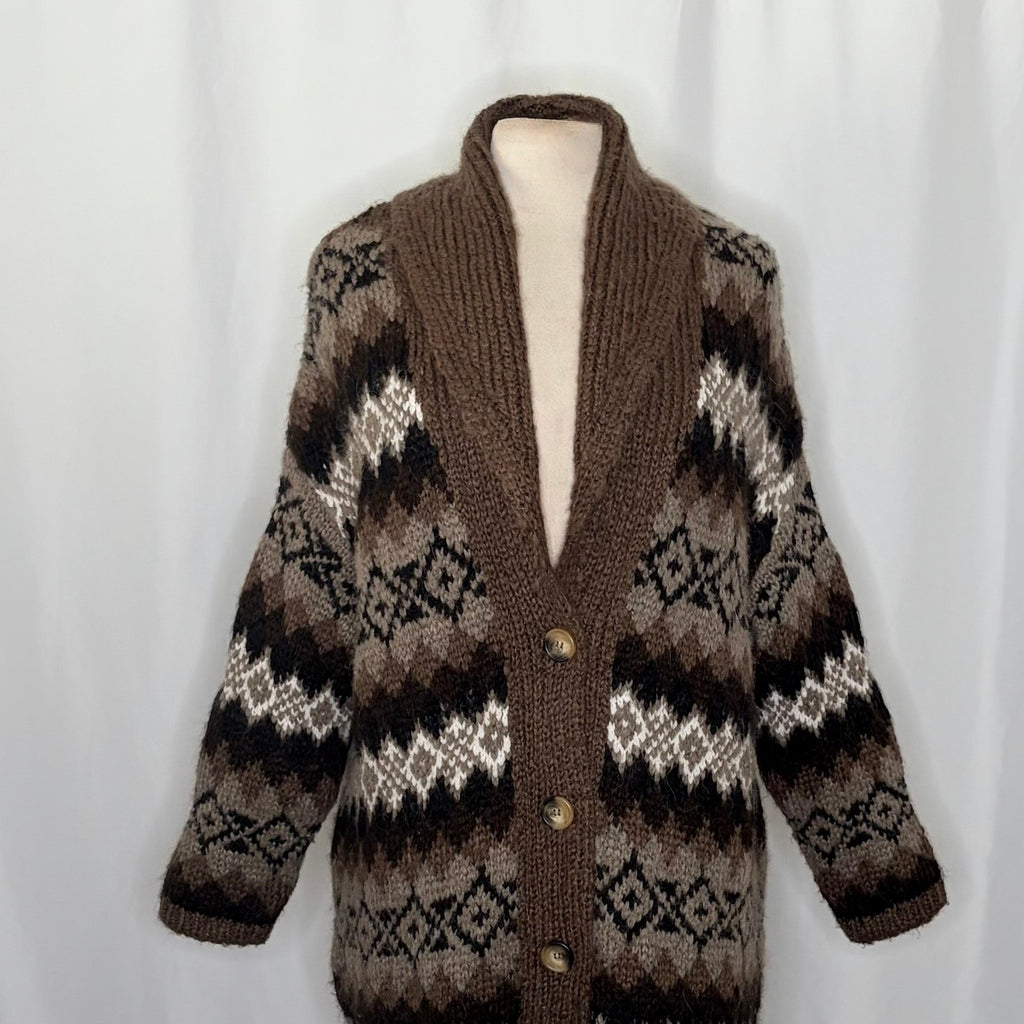 ZARA Fairisle Wool Mohair Cardigan Sweater Oversized Jacquard Knit Shawl Medium