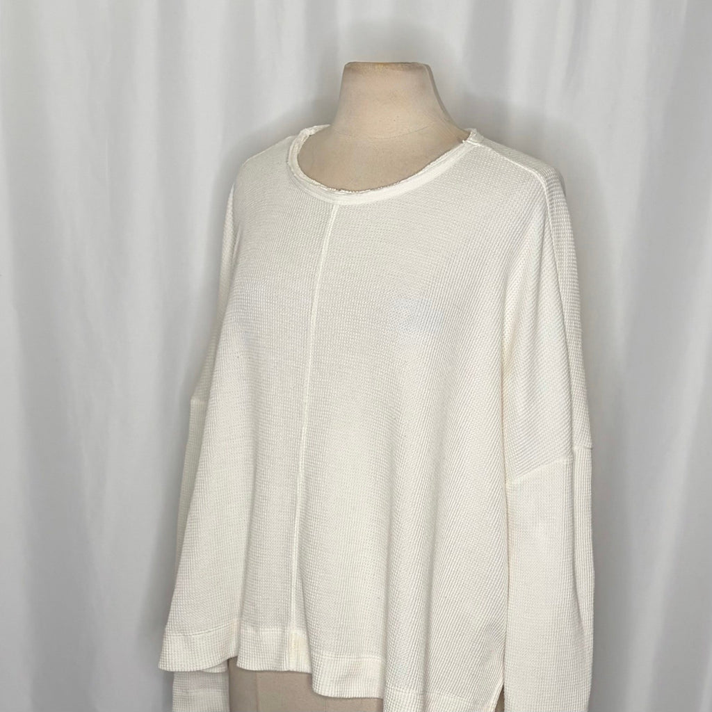 By ANTHROPOLOGIE Waffle Knit Oversized Top Shirt Pullover Pale Ivory Medium