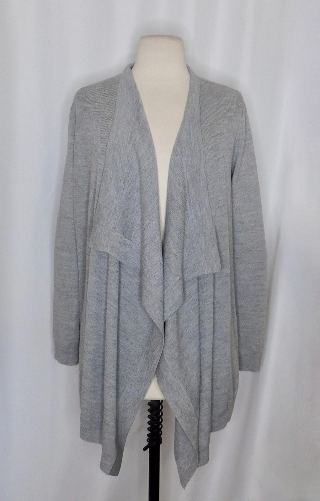 THEORY Winxie Gray Ribbed Knit Draped Cardigan Sweater Merino Wool Small