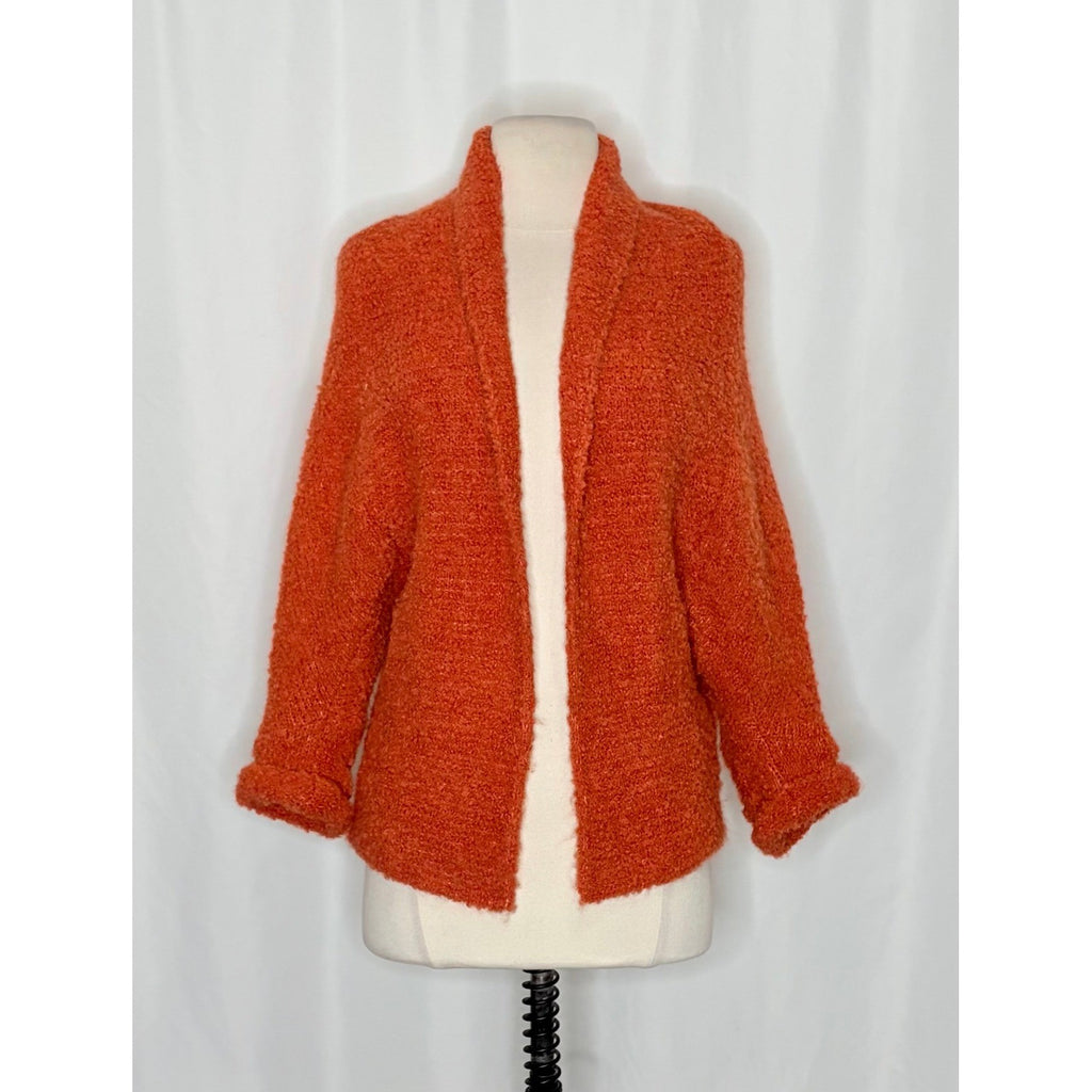 SUNDANCE Laurel Breeze Cardigan Sweater Solid Orange Boucle Knit Wool Small