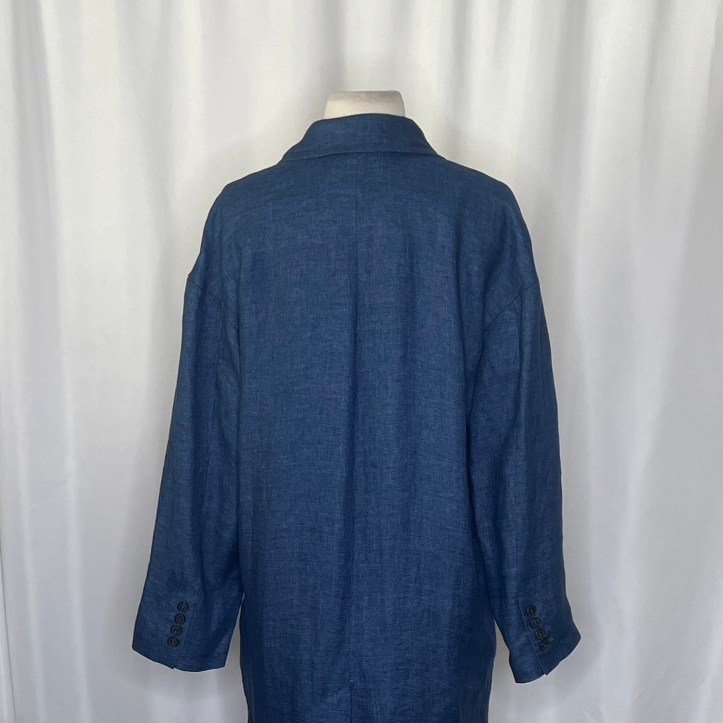 ZARA Limited Edition Linen Coat Buttons Pockets Double Breasted Blue X-Small
