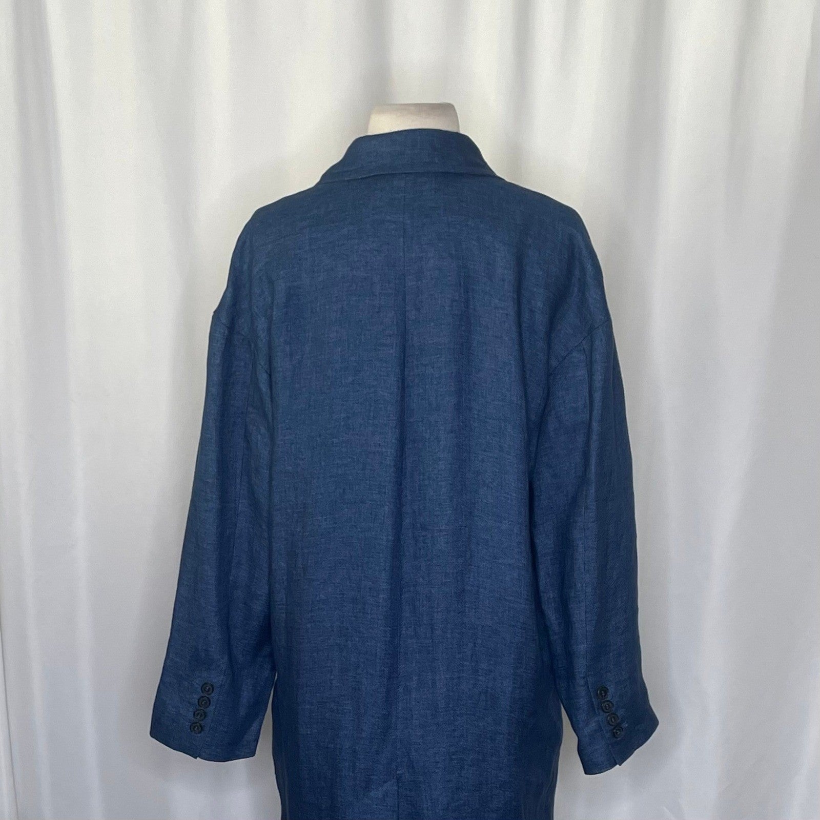 ZARA Limited Edition Linen Coat Buttons Pockets Double Breasted Blue X-Small