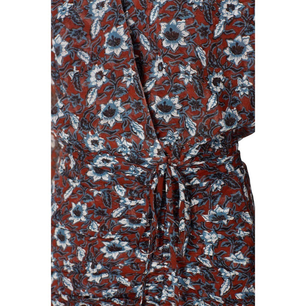 VERONICA BEARD Georgette Silk Floral Anjali Dress Mini Ruched Ruffles Clay 8