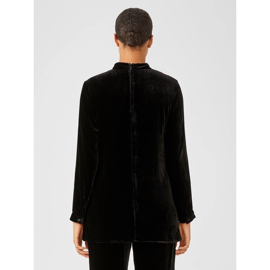 EILEEN FISHER Velvet Mock Neck Top Blouse Solid Black Tunic Pullover X-Small