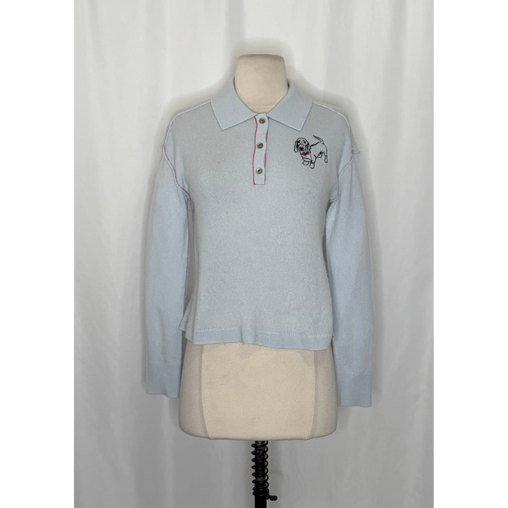 Anthropologie PILCRO The Jensen Cashmere Crop Polo Sweater Soft Sea Dog X-Small
