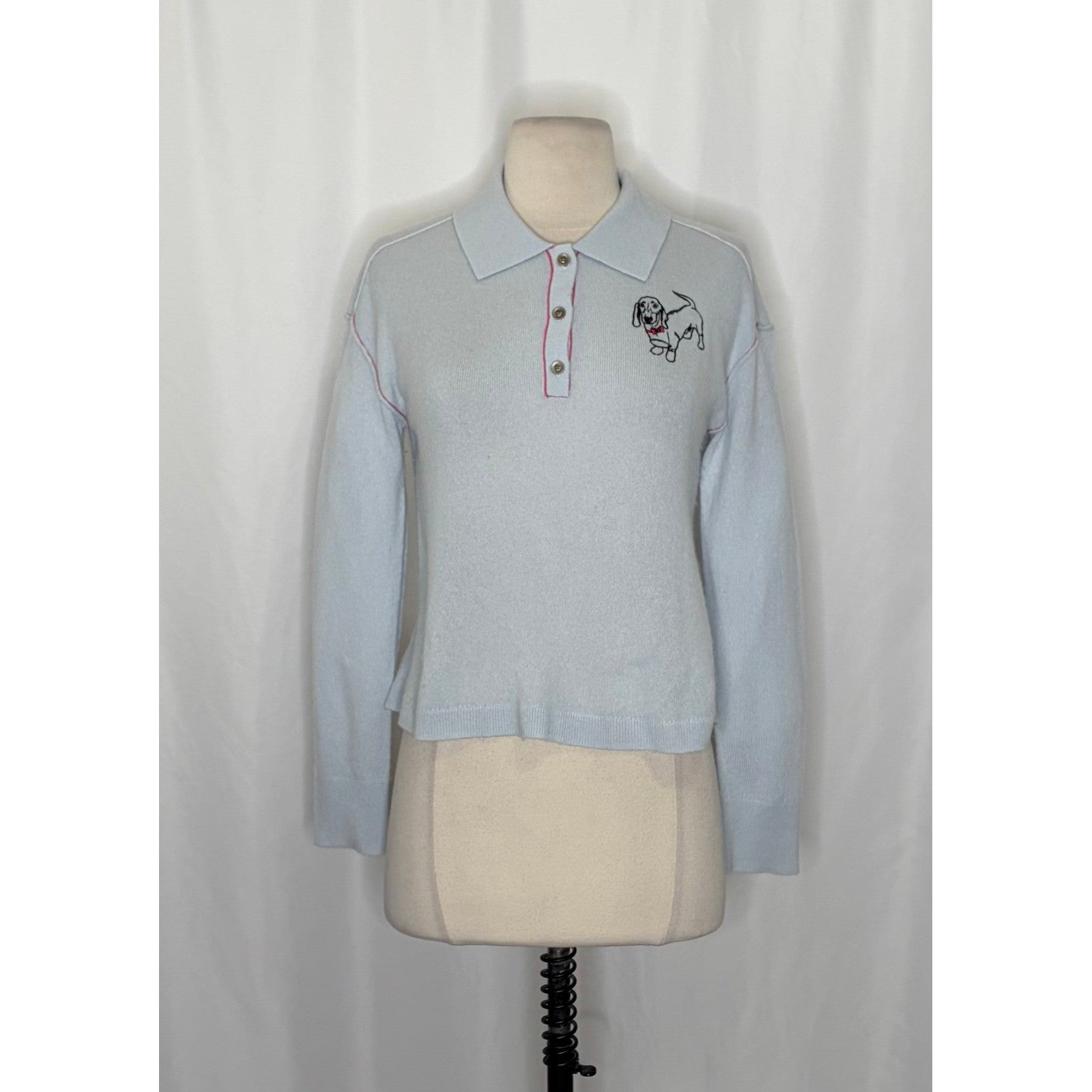 Anthropologie PILCRO The Jensen Cashmere Crop Polo Sweater Soft Sea Dog X-Small