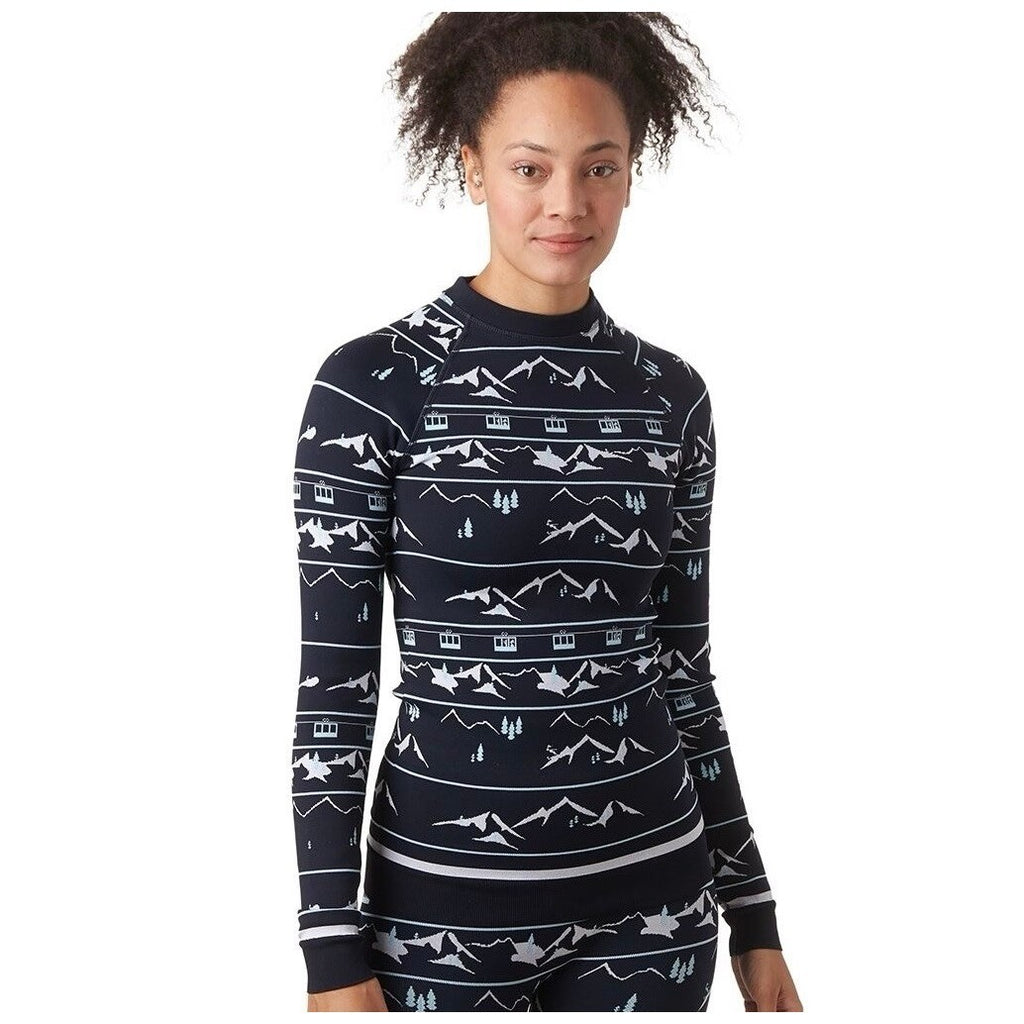 SWEATY BETTY Ski Lift Base Layer Jacquard Navy Blue Sporty Top Shirt Large