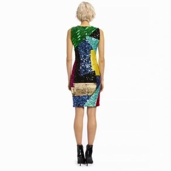 NWT!! ALICE + OLIVIA Nat Sequin Embellished Dress Sheath Beaded Colorful Size 2