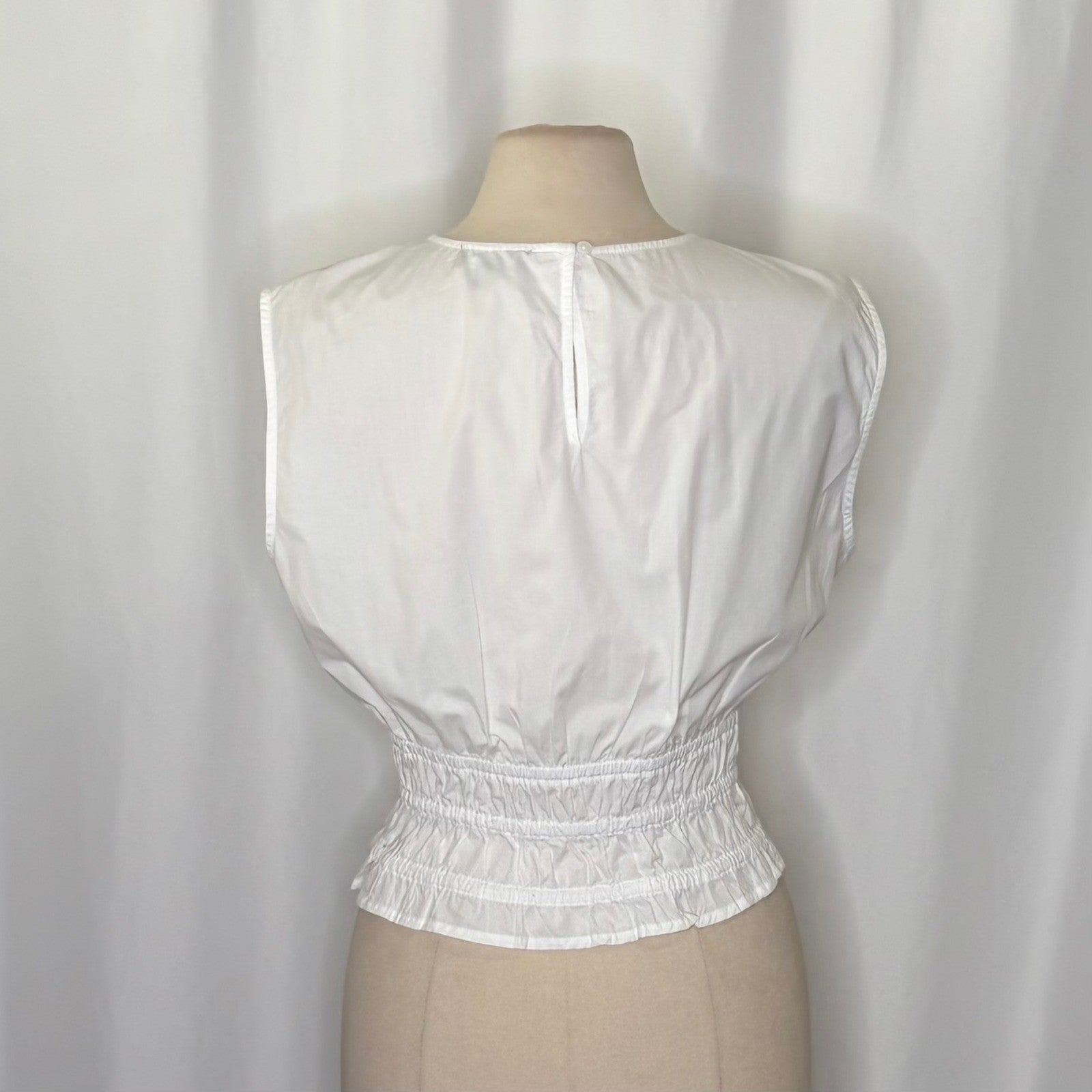 NEW!! J. CREW Hyacinth Smocked Top Blouse Cotton Poplin Solid White Preppy Large