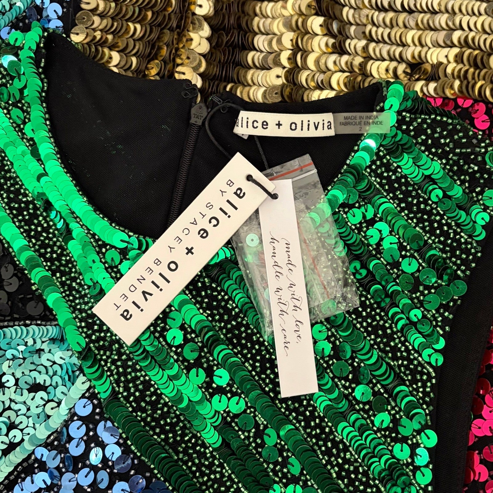 NWT!! ALICE + OLIVIA Nat Sequin Embellished Dress Sheath Beaded Colorful Size 2