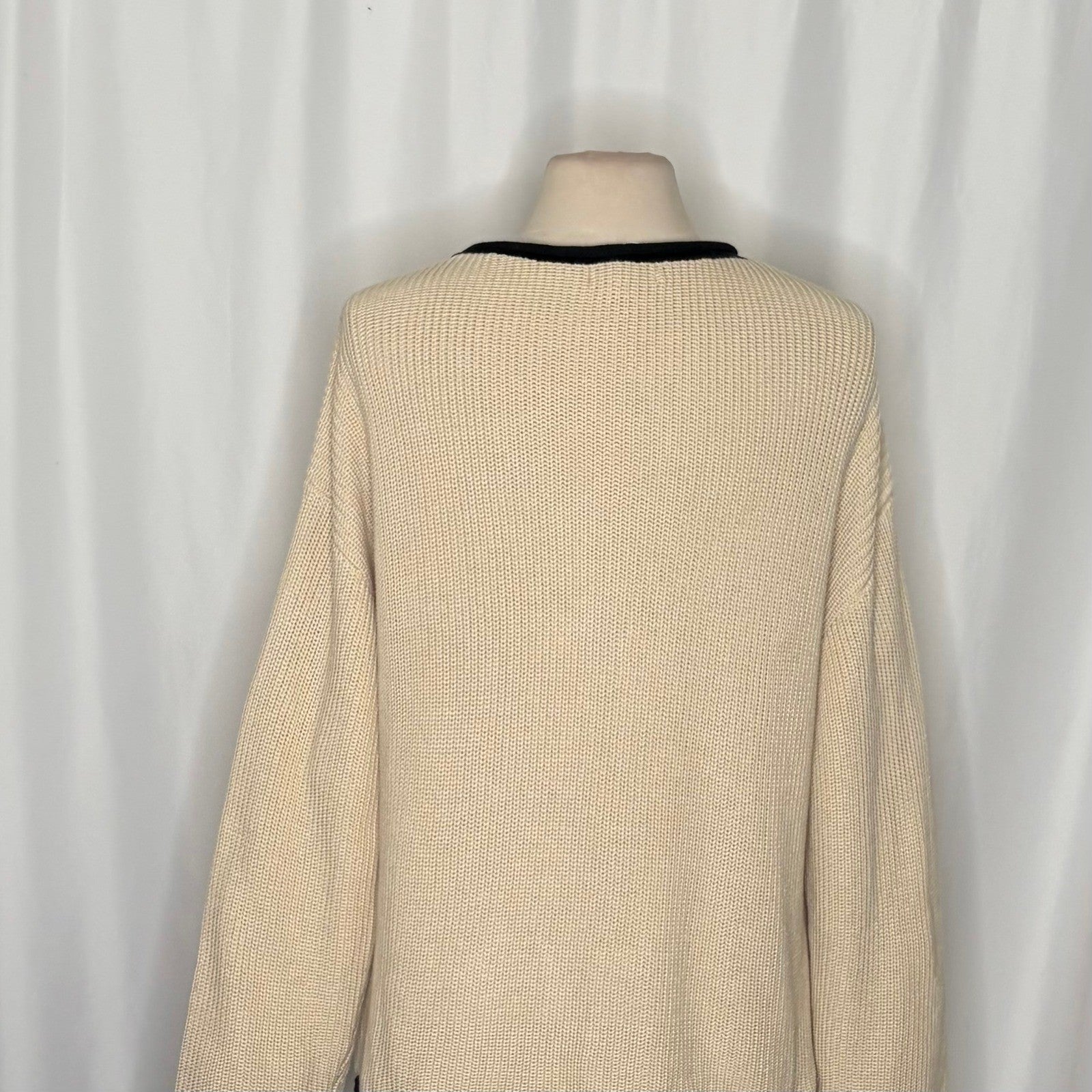 BALTIC BORN Beige Ivory Black Pullover Sweater Rolled Edges Knitwear Large