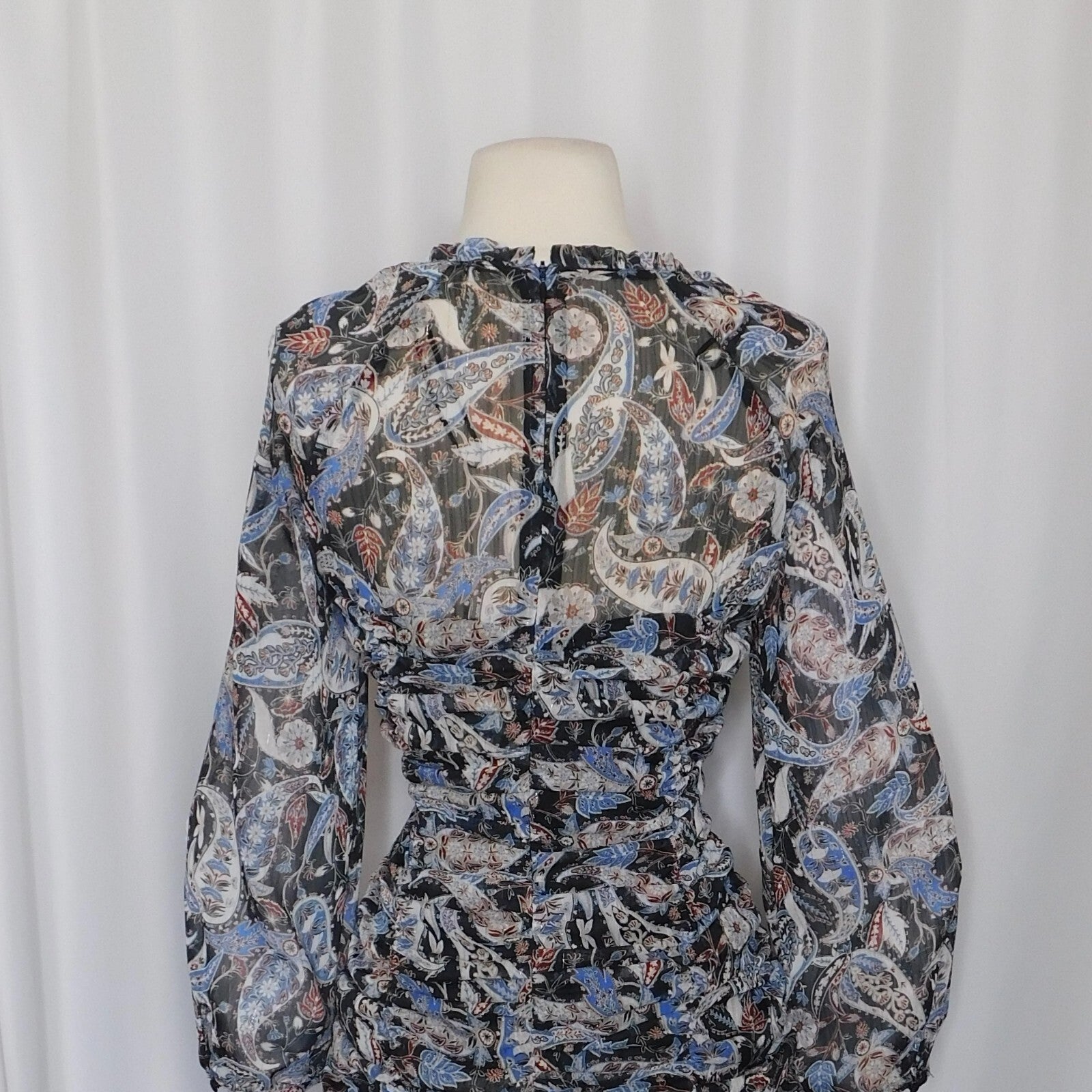 ZARA Paisley Floral Ruched Dress Ruffled Mini Metallic Party Cocktails Small