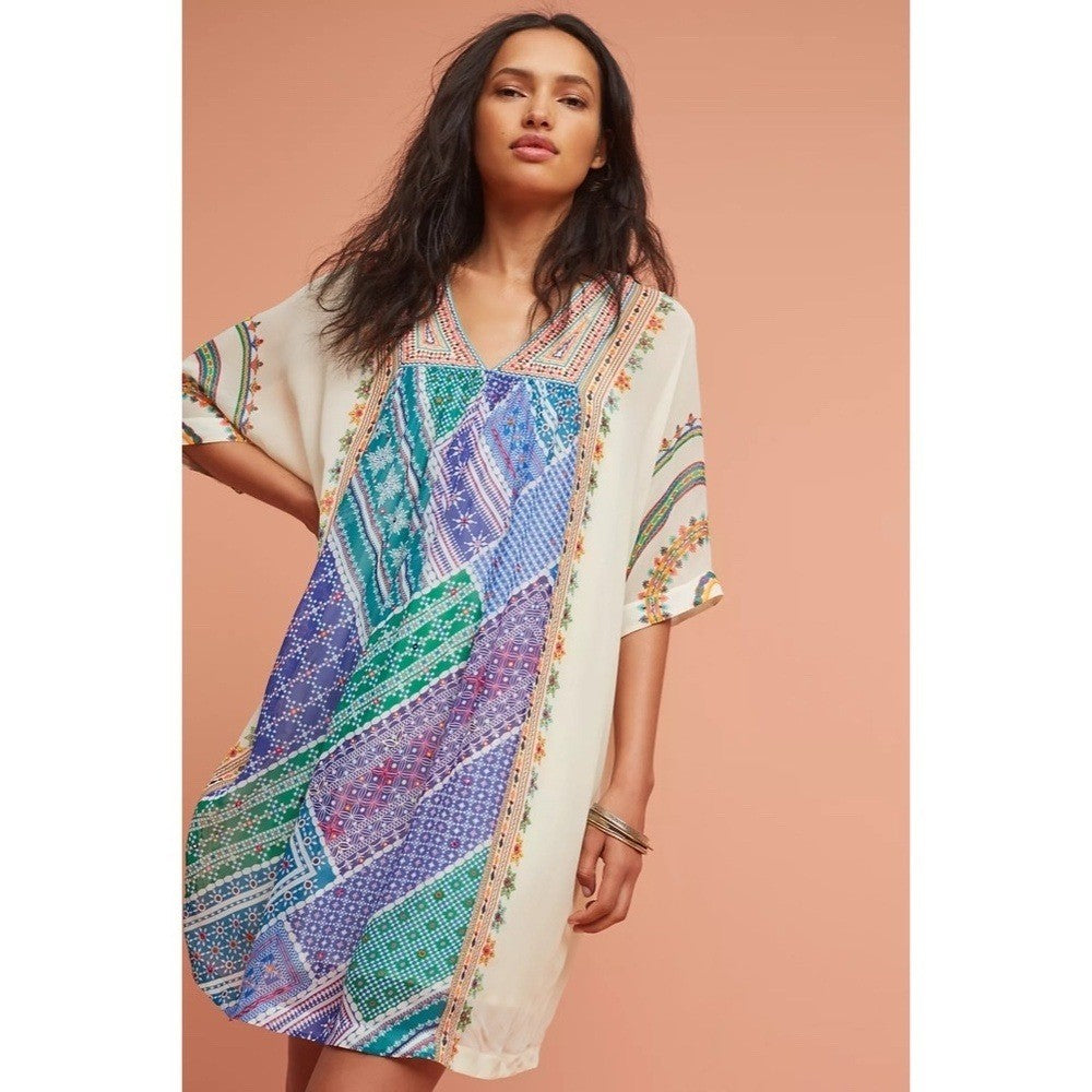 Anthropologie TANVI KEDIA Veena Beaded Caftan Beaded Mini Dress Bohemian Small
