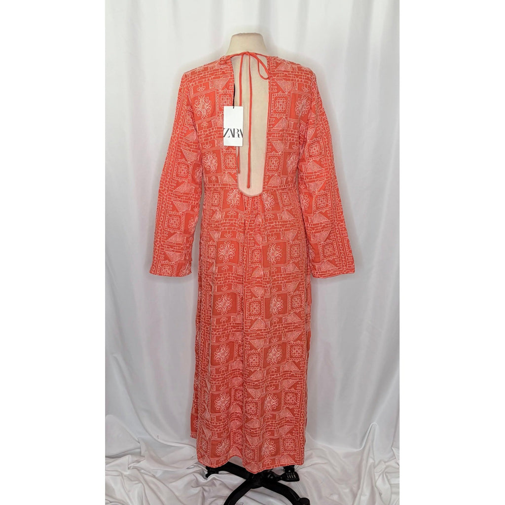 NWT!! ZARA Embroidered Dress Orange Vacation Beach Open Back Blogger Favorite XL