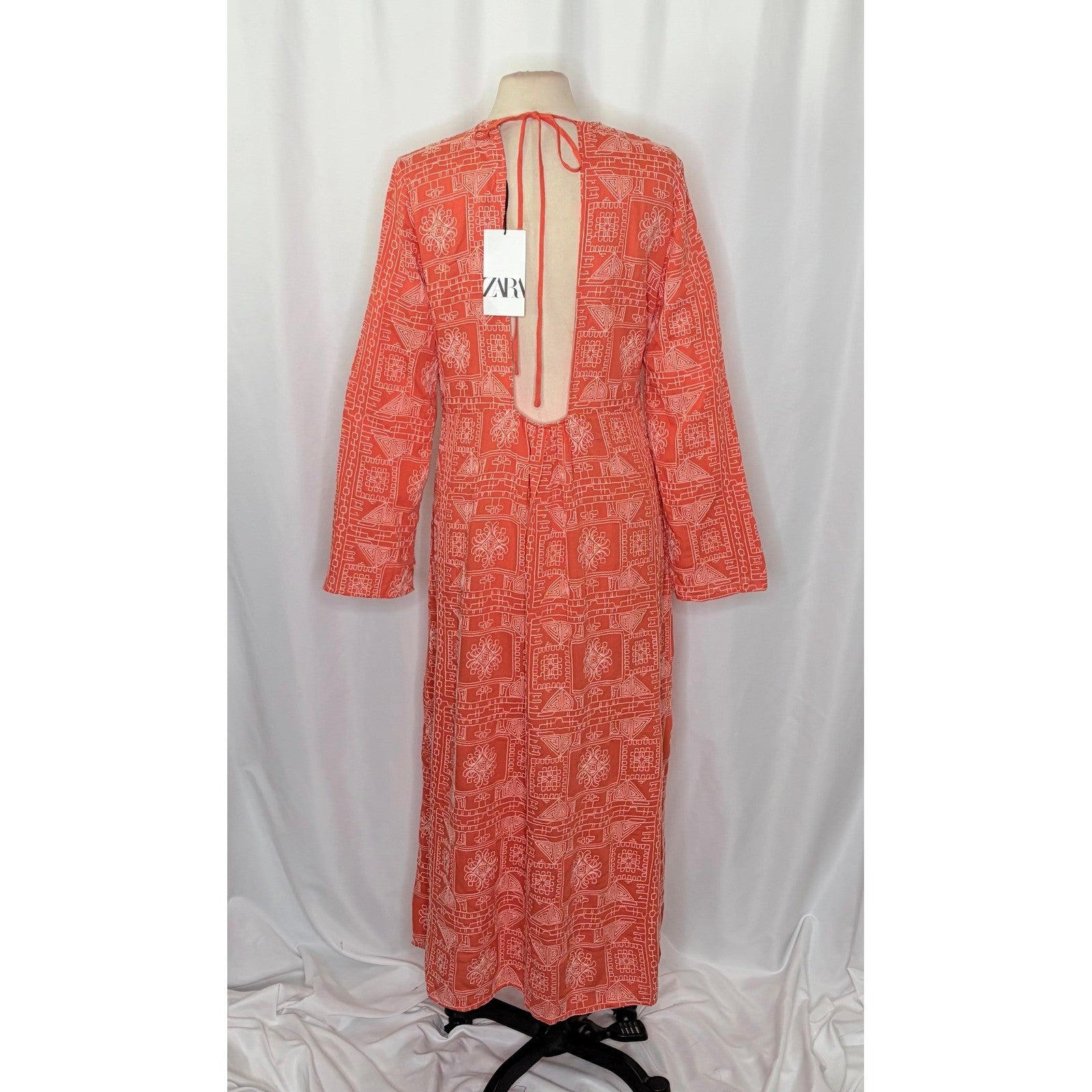 NWT!! ZARA Embroidered Dress Orange Vacation Beach Open Back Blogger Favorite XL