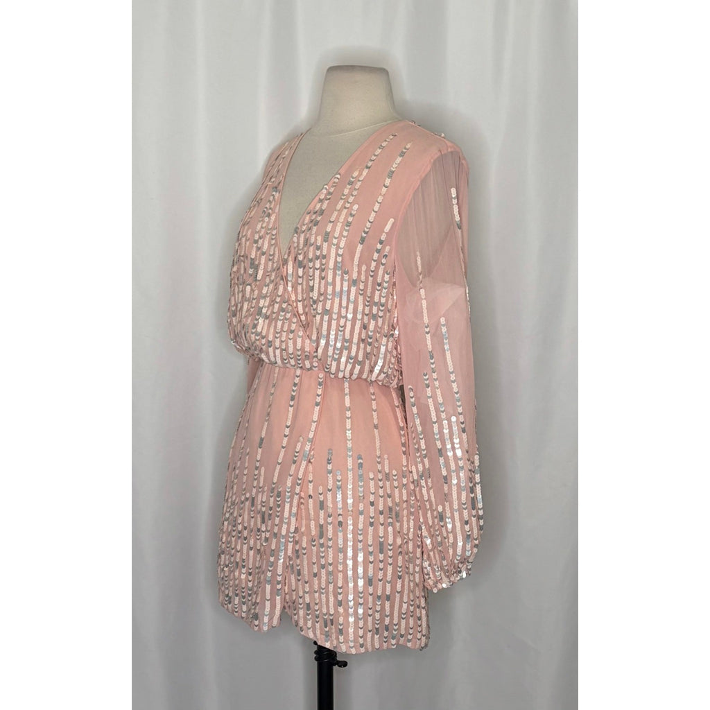 NWT!! LOVERS + FRIENDS Poppy Blush Pink Sequin Long Sleeve Mini Dress Medium