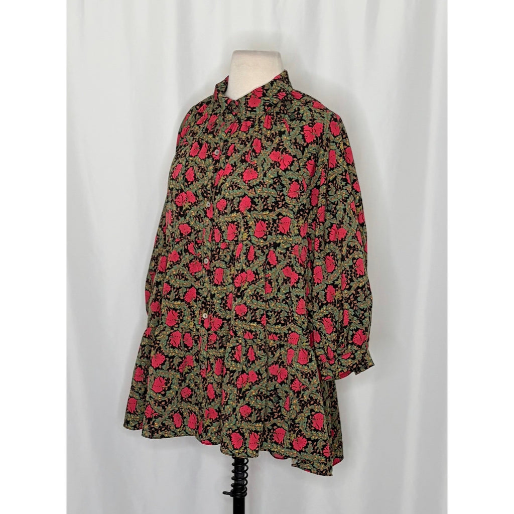 Anthropologie ERI + ALI Iona Floral Soft Swing Blouse Tiered Top Shirt Medium