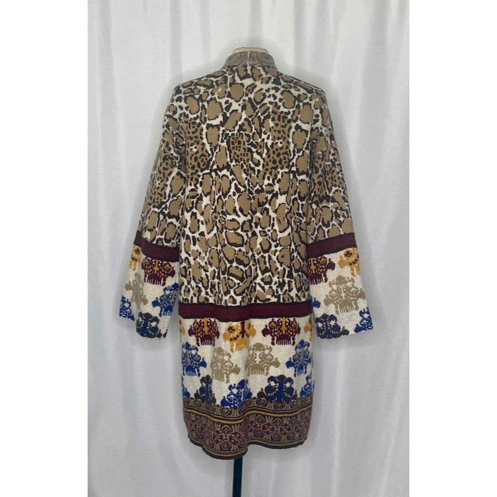 MAX SPORT Twin Print Duster Cardigan Sweater Leopard Print Maxsport Large