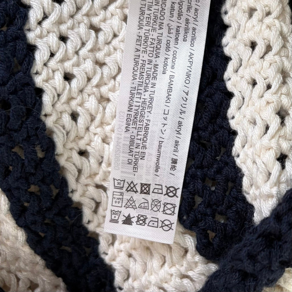 NWT!! ZARA Navy Ivory Striped Pullover Sweater Open Knit Nautical X-Small Small