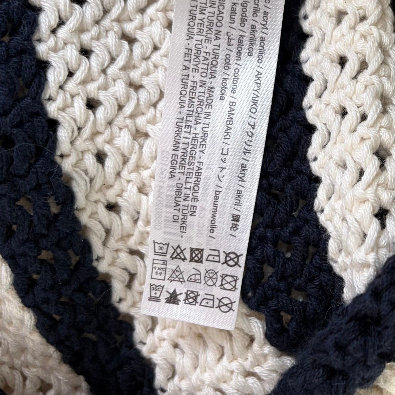 NWT!! ZARA Navy Ivory Striped Pullover Sweater Open Knit Nautical X-Small Small