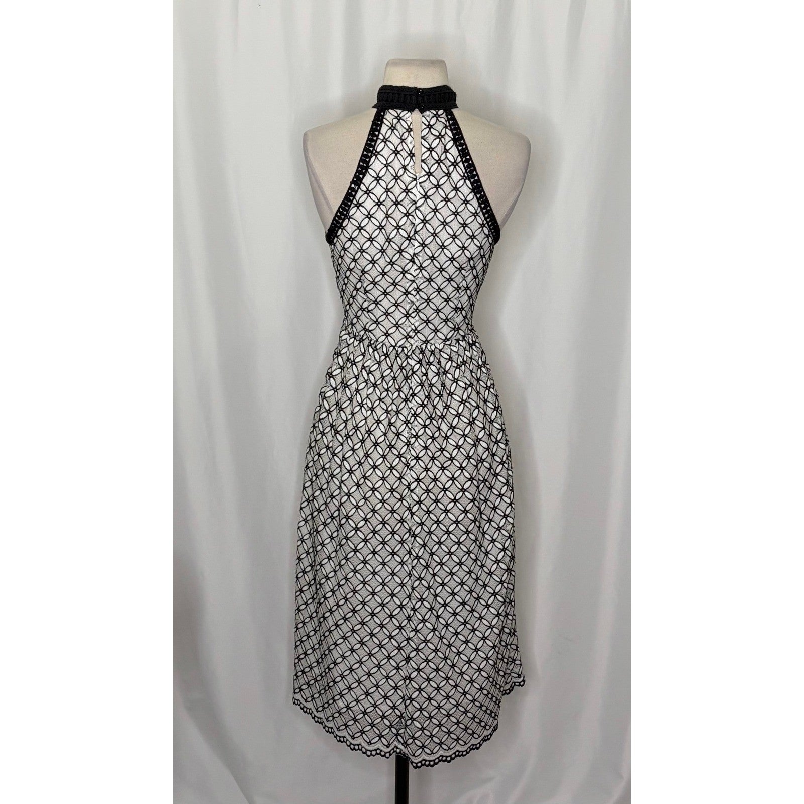 Anthropologie ERI + ALI Ninetta Lace Dress Halter Neck Black White Lacey Size 4
