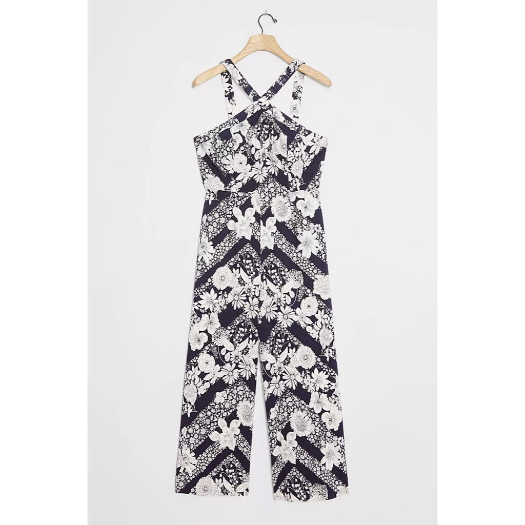 NWT!! Anthropologie MAEVE Magda Halter Jumpsuit Retro Floral Wide Legs Size 24W
