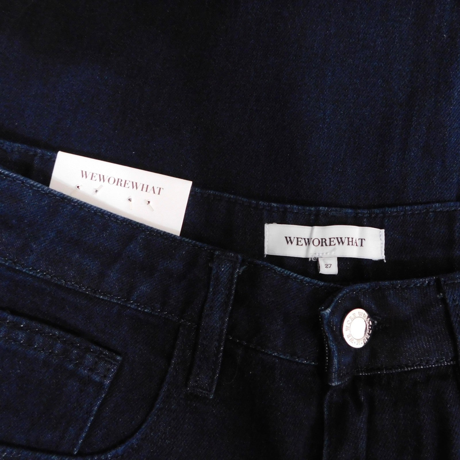 NWT!! WEWOREWHAT Low Rise Dad Jeans Dark Wash Blue Raw Hems Denim Casual Size 27