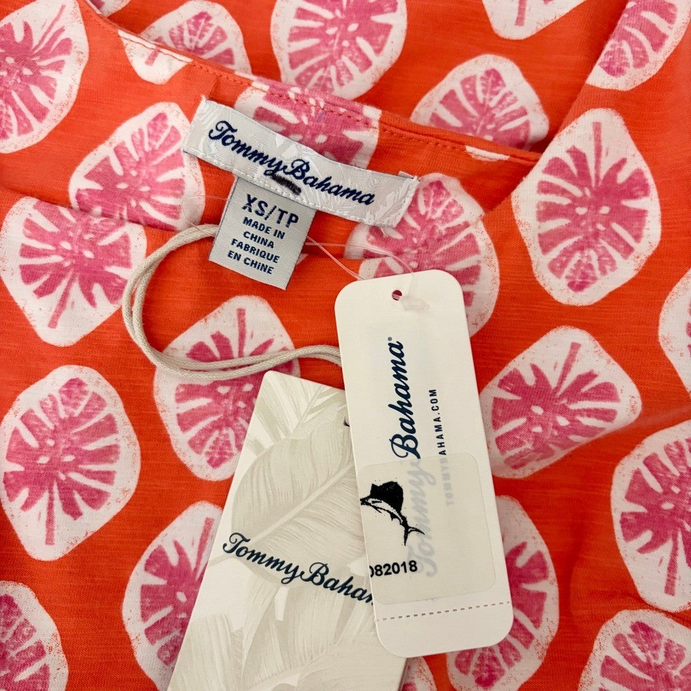 NWT!! TOMMY BAHAMA Wood Blockin' Dress Palm Frond Curuba Orange Pink Knit XS