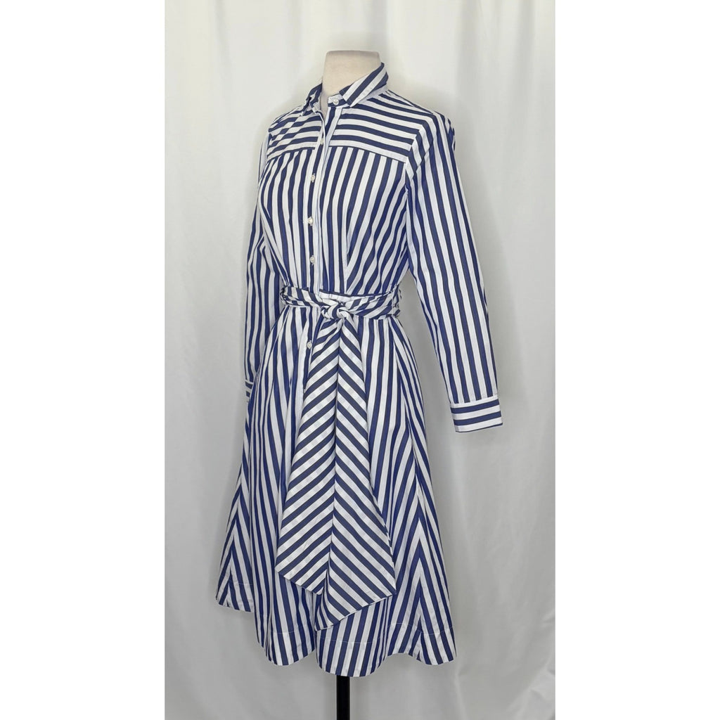 J. CREW Lighthouse Tie Waist Shirtdress Blue White Stripe Shirt Dress Size 0