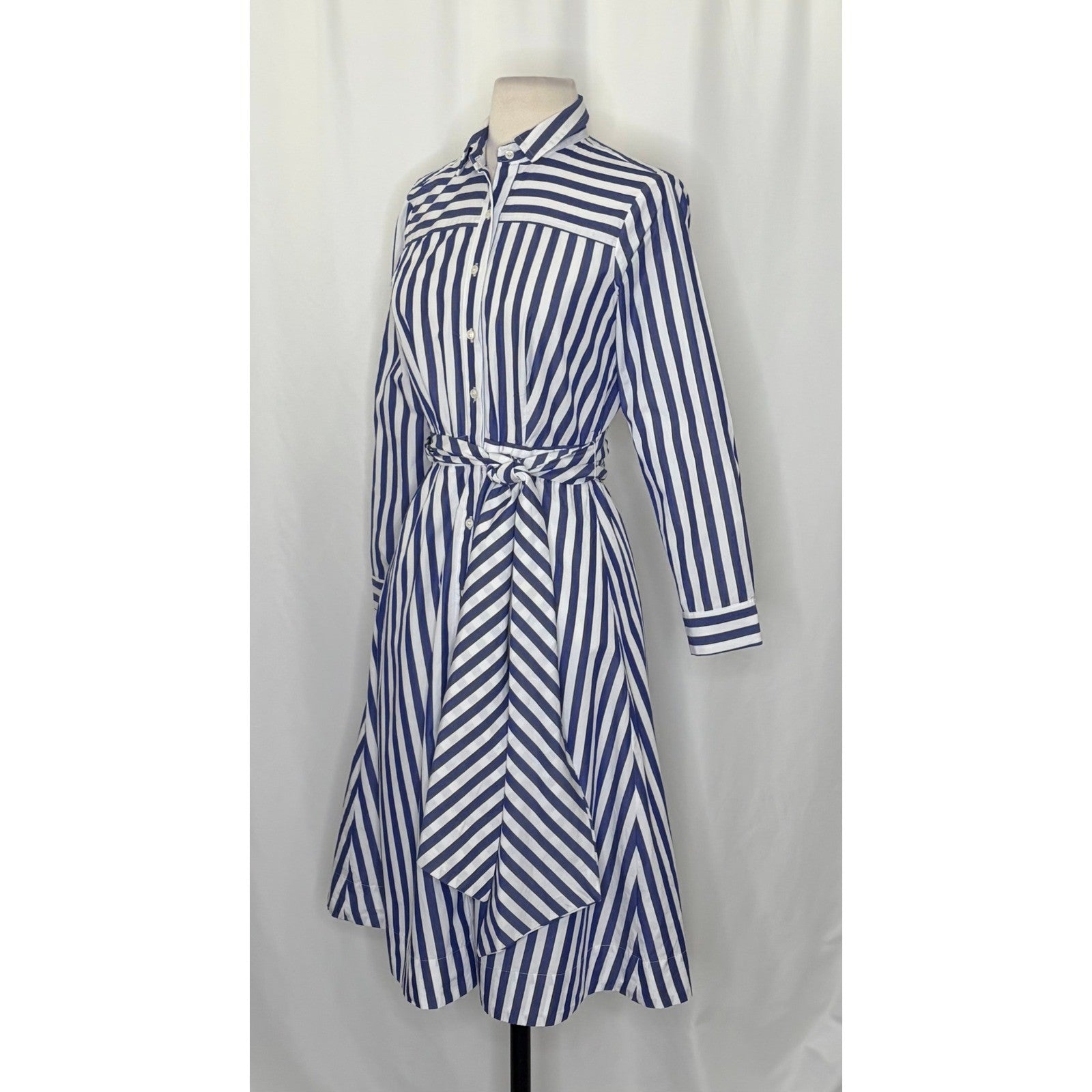 J. CREW Lighthouse Tie Waist Shirtdress Blue White Stripe Shirt Dress Size 0