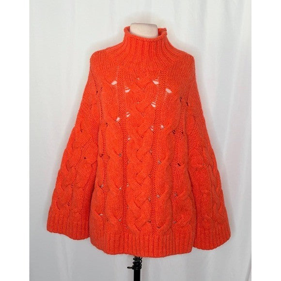 NWT!! FREE PEOPLE Clementine SoftSpun Cable Knit Pullover Solid Orange Small