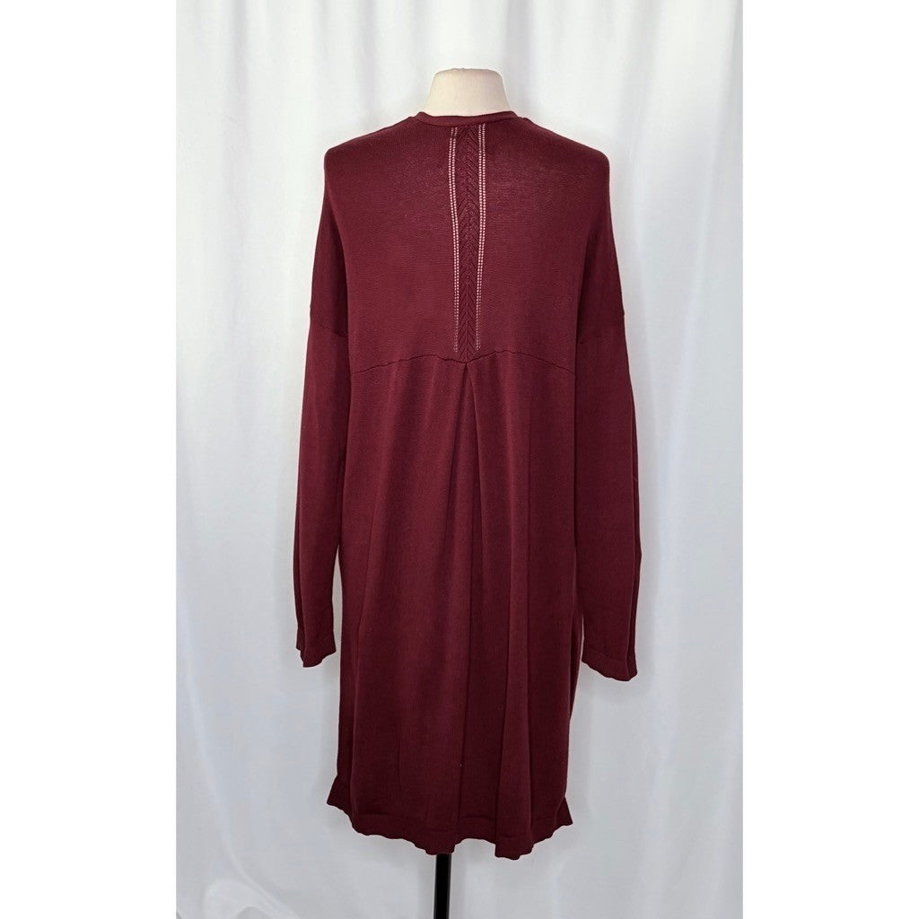 By ANTHROPOLOGIE Pointelle Long Cardigan Sweater Purple Burgundy Cottage Medium