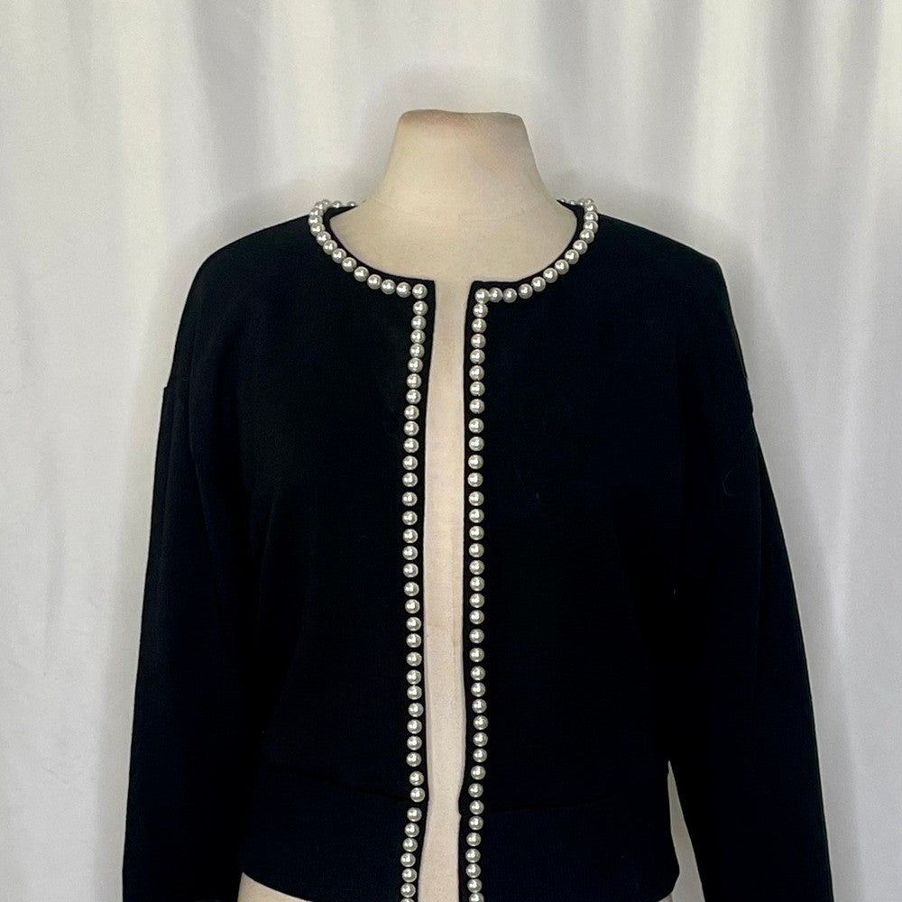 CARBON38 Pearl Cardigan Sweater Black Embellished Preppy Knitwear Sporty Medium
