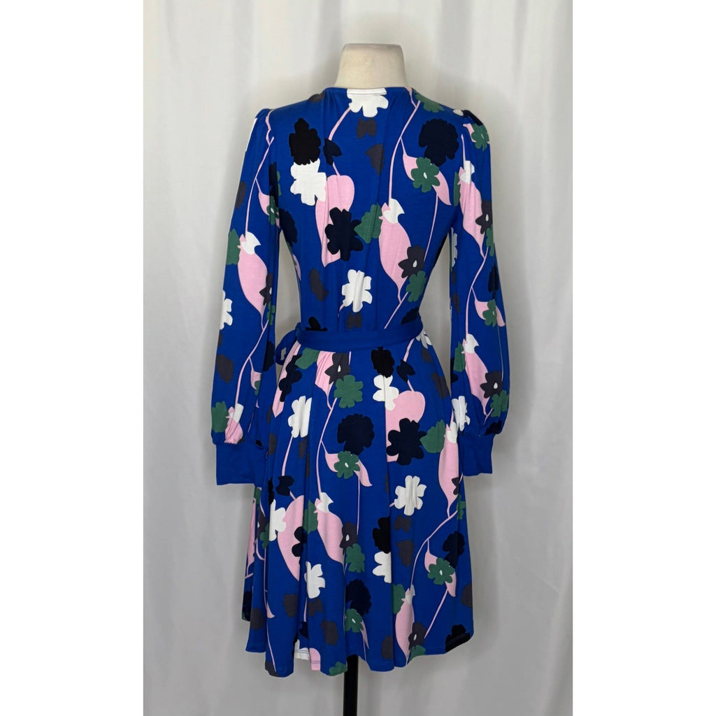 BODEN Edie Jersey Knit Wrap Dress Blue Summit Floral Press Print Preppy Size 8