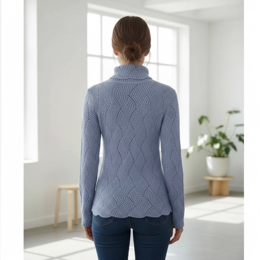 SUNDANCE Champlain Silk Turtleneck Sweater Pointelle Flame Stitch Pullover Small