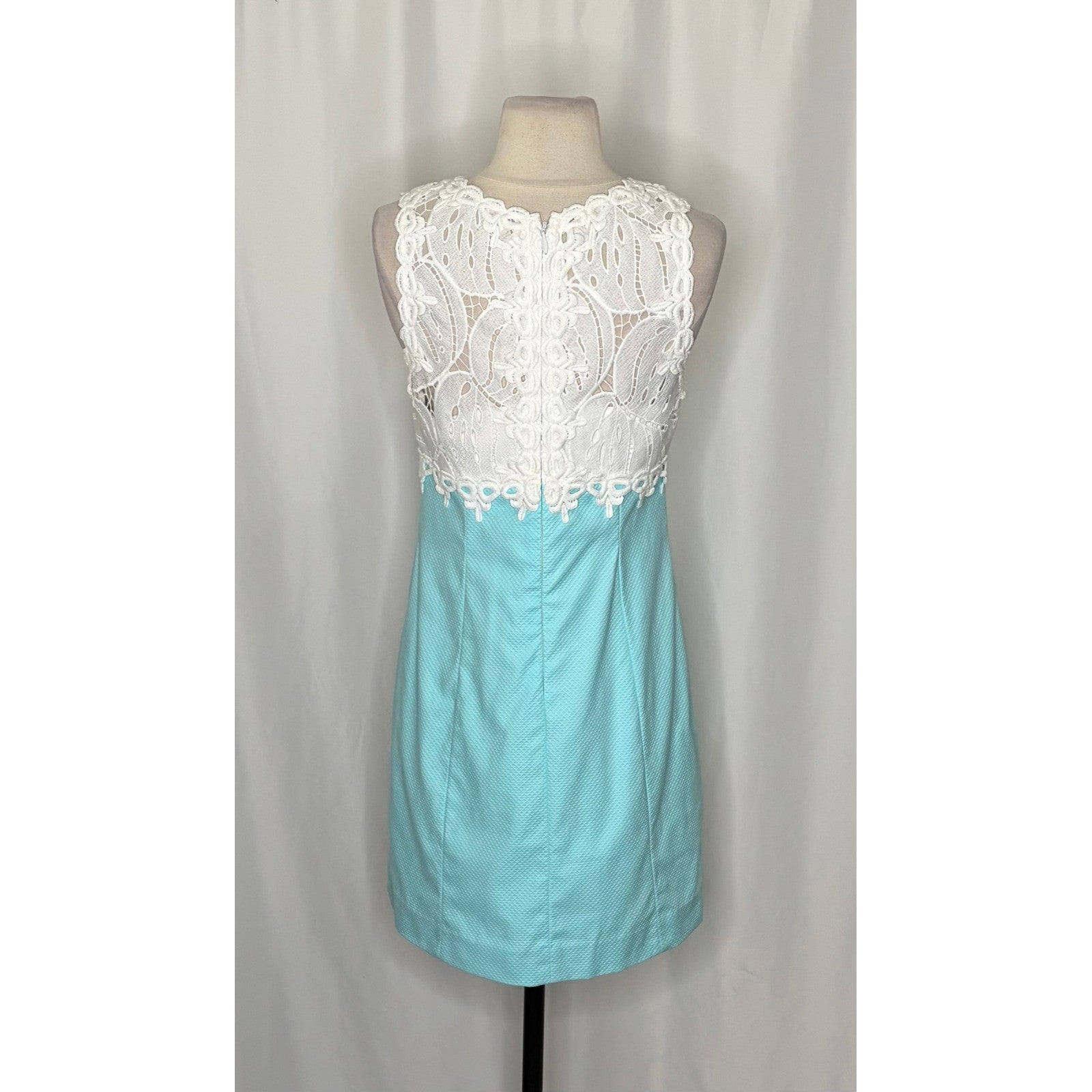 LILLY PULITZER Sandi Shift Dress Seasalt Blue White Lace Mini Preppy Size 4