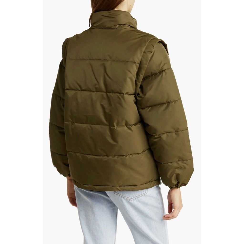 NWT!! WEWOREWHAT Zip Off Sleeve Nylon Puffer Jacket Military Olive Medium