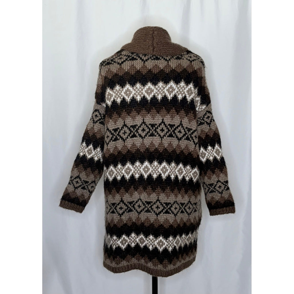 ZARA Fairisle Wool Mohair Cardigan Sweater Oversized Jacquard Knit Shawl Medium