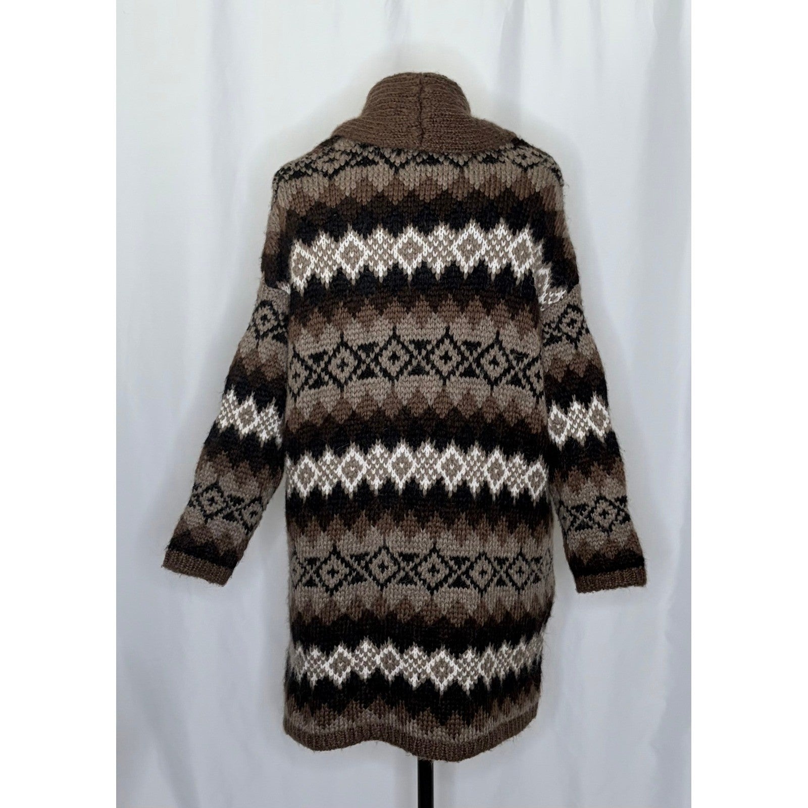 ZARA Fairisle Wool Mohair Cardigan Sweater Oversized Jacquard Knit Shawl Medium